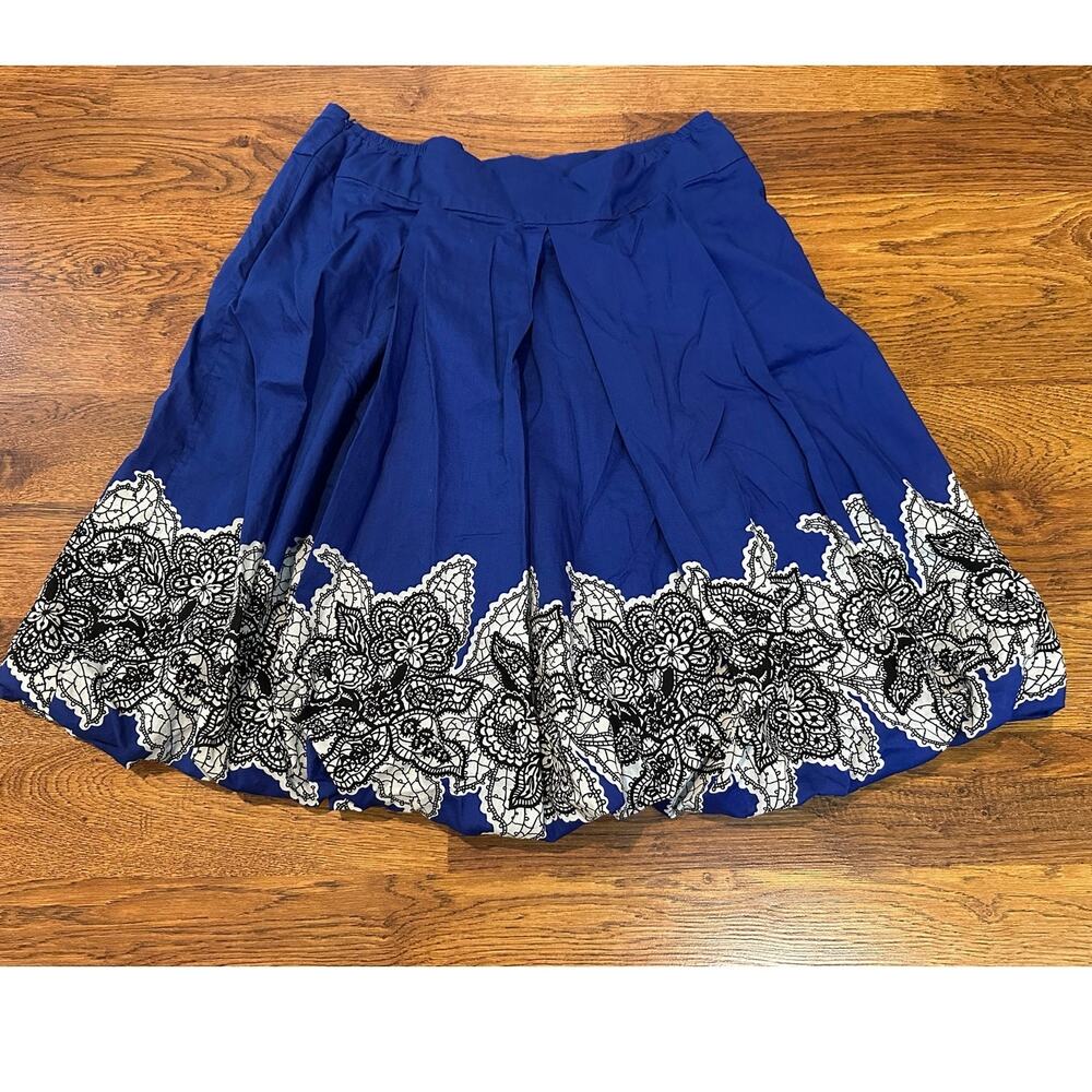 Soft Surroundings 100% Cotton Bubble Hem A Line Midi Skirt Floral Blue Size PL